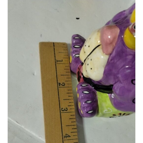 2002 CBK LTD Whimsical Colorful Ceramic Dog Figurine with Flowers & Swirls & Bee - Picture 9 of 11